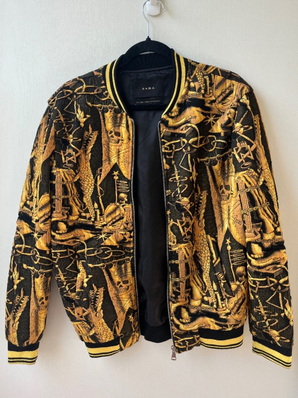 Gold & Black Pirate Print Bomber Jacket, Zara, size S